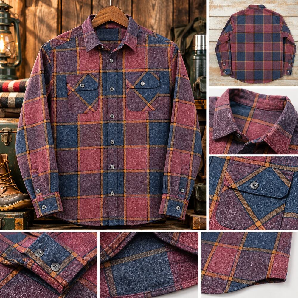 RVCA Mens Large Plaid Flannel Shirt Burgundy Blue Cotton Blend Skate Surf